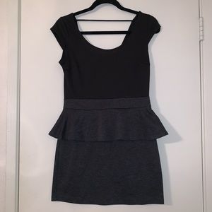 Black and Gray Peplum Mini Dress